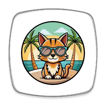 Somali Shorthair Cat Breed Cartoon Sunglass Beach - Magnet carré - blanc - Devant