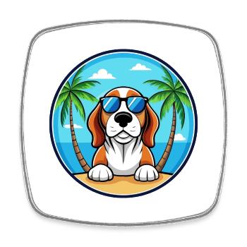 Basset Bleu De Gascogne Hunderasse Cartoon Beach - Viereckiger Kühlschrankmagnet - Weiß - Vorne