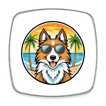 Scotch Collie Dog Breed Cartoon Sunglasses Beach - Square fridge magnet - white - Front