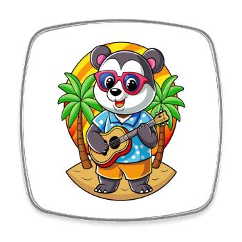 Lustige Panda Cartoon Sommer Strand Sonnenbrille Gitarre - Viereckiger Kühlschrankmagnet - Weiß - Vorne