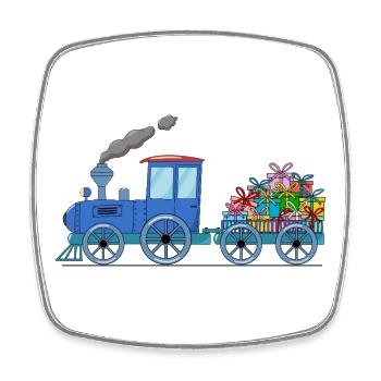 Train pour enfants avec remorque en bleu - Magnet carré - blanc - Devant