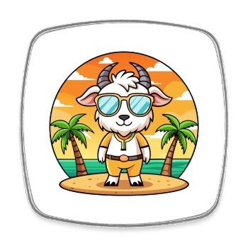 Ziege Lustige Cartoon Sommer Strand Sonnenbrille - Viereckiger Kühlschrankmagnet - Weiß - Vorne