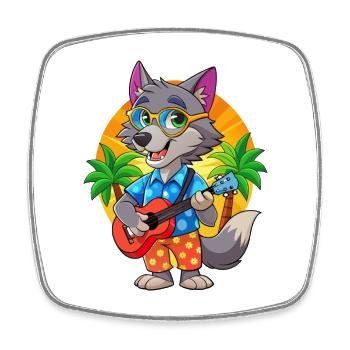 Lustige Wolf Cartoon Sommer Strand Sonnenbrille Gitarre - Viereckiger Kühlschrankmagnet - Weiß - Vorne