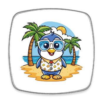 Pinguin Lustige Cartoon Sommer Strand Sonnenbrille - Viereckiger Kühlschrankmagnet - Weiß - Vorne