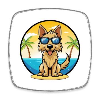Berger Picard Hunderasse Cartoon Sonnenbrille Strand - Viereckiger Kühlschrankmagnet - Weiß - Vorne