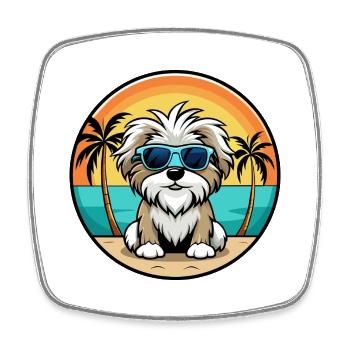 Malteser Shih Tzu Hund Rasse Cartoon Sonnenbrille Strand - Viereckiger Kühlschrankmagnet - Weiß - Vorne