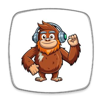 Big Foot Lustige Zeichentrickfigur Kopfhörer Musik - Viereckiger Kühlschrankmagnet - Weiß - Vorne