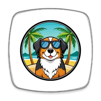 Großer Schweizer Sennenhund Rasse Cartoon Beach - Viereckiger Kühlschrankmagnet - Weiß - Vorne