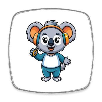 Koala Lustige Cartoon Figur Kopfhörer Musik - Viereckiger Kühlschrankmagnet - Weiß - Vorne