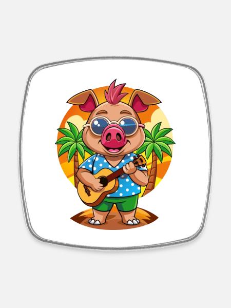 Drôle de cochon d’été plage lunettes de soleil hawaïenne - Magnet carré - blanc