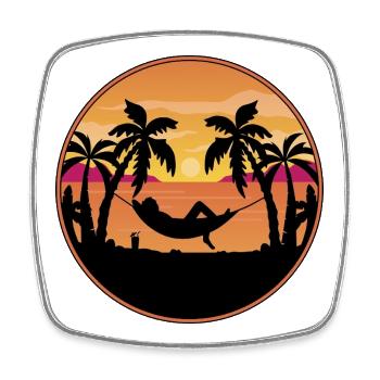 Sunset by the Sea - Palm Trees with Hammock - Square fridge magnet - white - Front