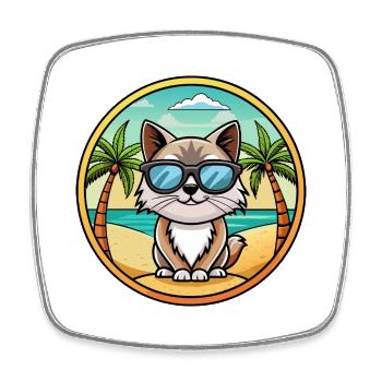 Birma Heilige Katzenrasse Cartoon Sonnenbrille Strand - Viereckiger Kühlschrankmagnet - Weiß - Vorne