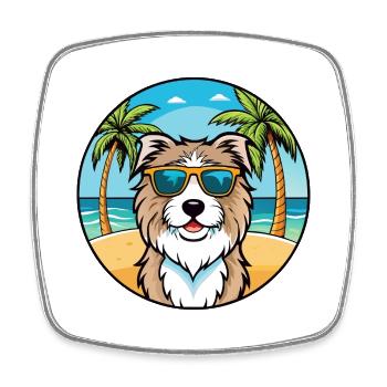Chien de berger catalan race dessin animé lunettes de soleil plage - Magnet carré - blanc - Devant