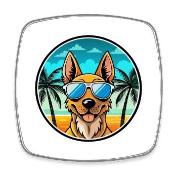 Dutch Shepherd Dog Breed Cartoon Sunglasses Beach - Square fridge magnet - white - Front