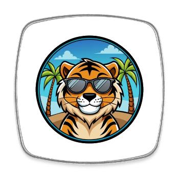 Tiger Lustige Cartoon Sommer Strand Sonnenbrille Cool - Viereckiger Kühlschrankmagnet - Weiß - Vorne