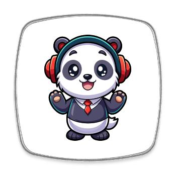 Panda Lustige Zeichentrickfigur Kopfhörer Musik - Viereckiger Kühlschrankmagnet - Weiß - Vorne