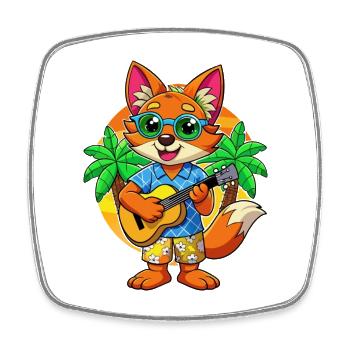 Lustige Fuchs Cartoon Sommer Strand Sonnenbrille Gitarre - Viereckiger Kühlschrankmagnet - Weiß - Vorne