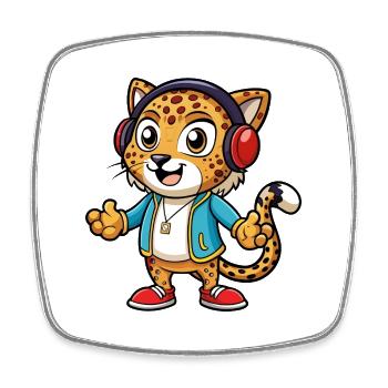 Léopard Funny Cartoon Character Musique de casque - Magnet carré - blanc - Devant