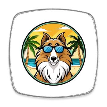 Rough Collie Chien Race Dessin Animé Lunettes De Soleil Plage - Magnet carré - blanc - Devant