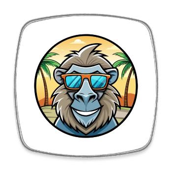 Baboon Funny Cartoon Summer Beach Sunglasses Cool - Square fridge magnet - white - Front