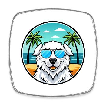 Kuvasz Ungarische Hunderasse Cartoon Sonnenbrille Strand - Viereckiger Kühlschrankmagnet - Weiß - Vorne