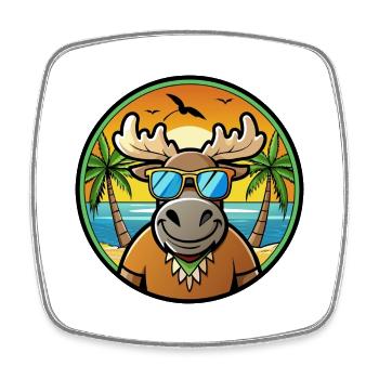 Moose Funny Cartoon Summer Beach Sunglasses Cool - Square fridge magnet - white - Front