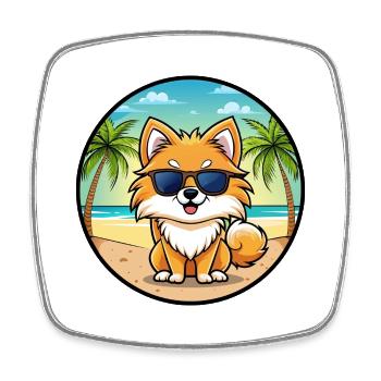 Pommerscher Deutscher Spitz Hunderasse Cartoon Beach - Viereckiger Kühlschrankmagnet - Weiß - Vorne