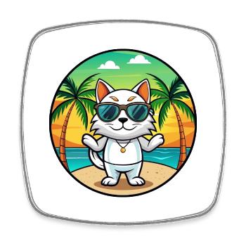 Japanische Bobtail Katzenrasse Cartoon Sonnenbrille Strand - Viereckiger Kühlschrankmagnet - Weiß - Vorne