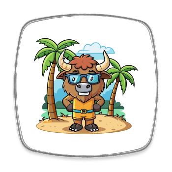 Bison Lustige Cartoon Sommer Strand Sonnenbrille - Viereckiger Kühlschrankmagnet - Weiß - Vorne
