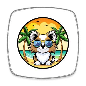 Japonais Chin Chien Race Dessin Animé Lunettes De Soleil Plage - Magnet carré - blanc - Devant