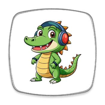 Krokodil Lustige Zeichentrickfigur Kopfhörer Musik - Viereckiger Kühlschrankmagnet - Weiß - Vorne