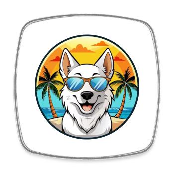 Berger Blanc Suisse Dog Breed Cartoon Sunglasses - Square fridge magnet - white - Front