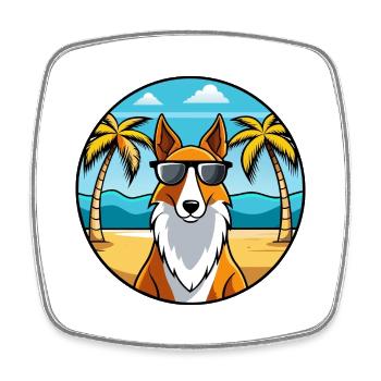Smooth Collie Hunderasse Cartoon Sonnenbrille Strand - Viereckiger Kühlschrankmagnet - Weiß - Vorne