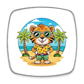 Tiger Lustige Cartoon Sommer Strand Sonnenbrille - Viereckiger Kühlschrankmagnet - Weiß - Vorne