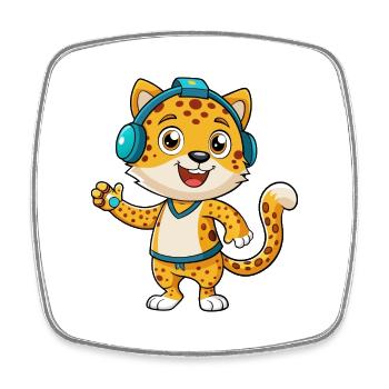 Léopard Funny Cartoon Character Musique de casque - Magnet carré - blanc - Devant