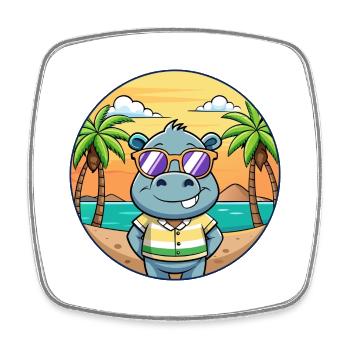 Hippo Lustige Cartoon Sommer Strand Sonnenbrille - Viereckiger Kühlschrankmagnet - Weiß - Vorne