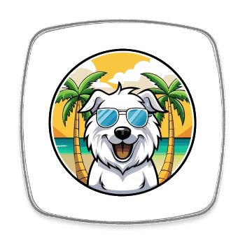 Große Pyrenäen Hunderasse Cartoon Sonnenbrille Strand - Viereckiger Kühlschrankmagnet - Weiß - Vorne