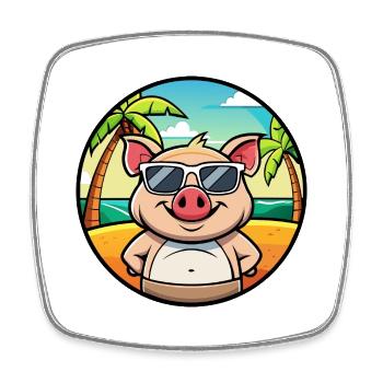 Cochon Drôle Dessin Animé Plage D’été Lunettes De Soleil Autocollant - Magnet carré - blanc - Devant