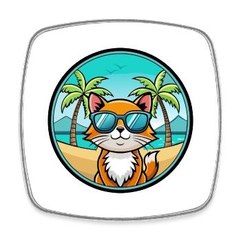 Hantilly Tiffany Race Chat Dessin Animé Lunettes de Soleil Plage - Magnet carré - blanc - Devant
