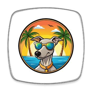 Lurcher Hunderasse Cartoon Sonnenbrille Strand - Viereckiger Kühlschrankmagnet - Weiß - Vorne