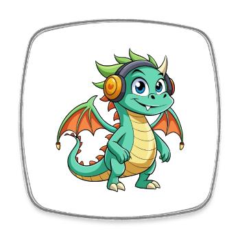 Dragon Funny Cartoon Character Musique de casque - Magnet carré - blanc - Devant