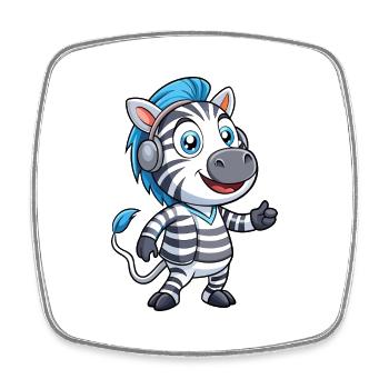Zebra Lustige Zeichentrickfigur Kopfhörer Musik - Viereckiger Kühlschrankmagnet - Weiß - Vorne