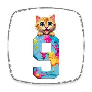 9 ANS CHAT 9ÈME ANNIVERSAIRE - Magnet carré - blanc - Devant