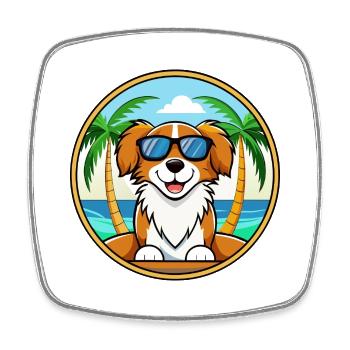 Nederlandse Kooikerhondje Dog Breed Cartoon Beach - Square fridge magnet - white - Front