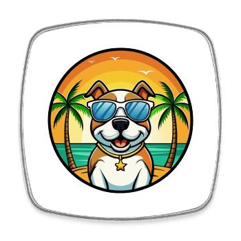 Pitbull Hund Rasse Cartoon Sonnenbrille Strand - Viereckiger Kühlschrankmagnet - Weiß - Vorne
