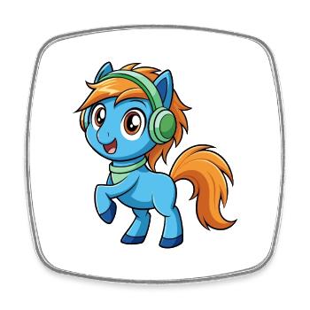 Pony Lustige Zeichentrickfigur Kopfhörer Musik - Viereckiger Kühlschrankmagnet - Weiß - Vorne