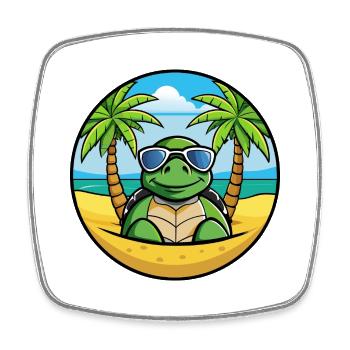 Turtle Funny Cartoon Summer Beach Sunglasses Cool - Square fridge magnet - white - Front