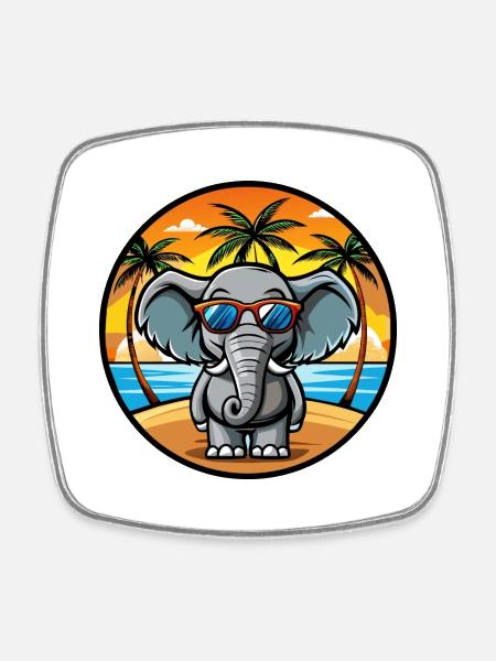 Lunettes de soleil de plage d’été de dessin animé drôle d’éléphant - Magnet carré - blanc