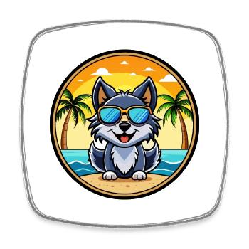 Schipperke Hunderasse Cartoon Sonnenbrille Strand - Viereckiger Kühlschrankmagnet - Weiß - Vorne