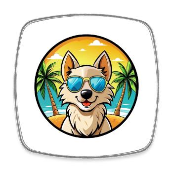 Nordic Spitz Hunderasse Cartoon Sonnenbrille Strand - Viereckiger Kühlschrankmagnet - Weiß - Vorne